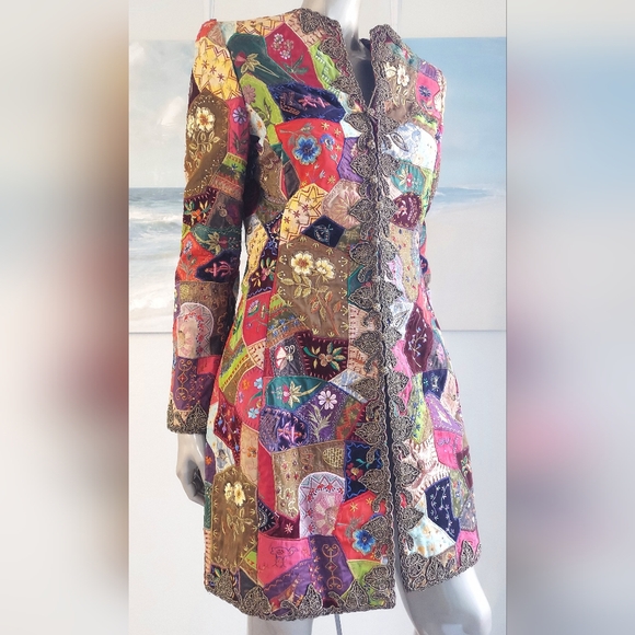 $7,500 OSCAR DE LA RENTA EXQUISITE GOLDEN PATCHWORK MULTI BEADED RUNWAY COAT S M - Picture 3 of 16